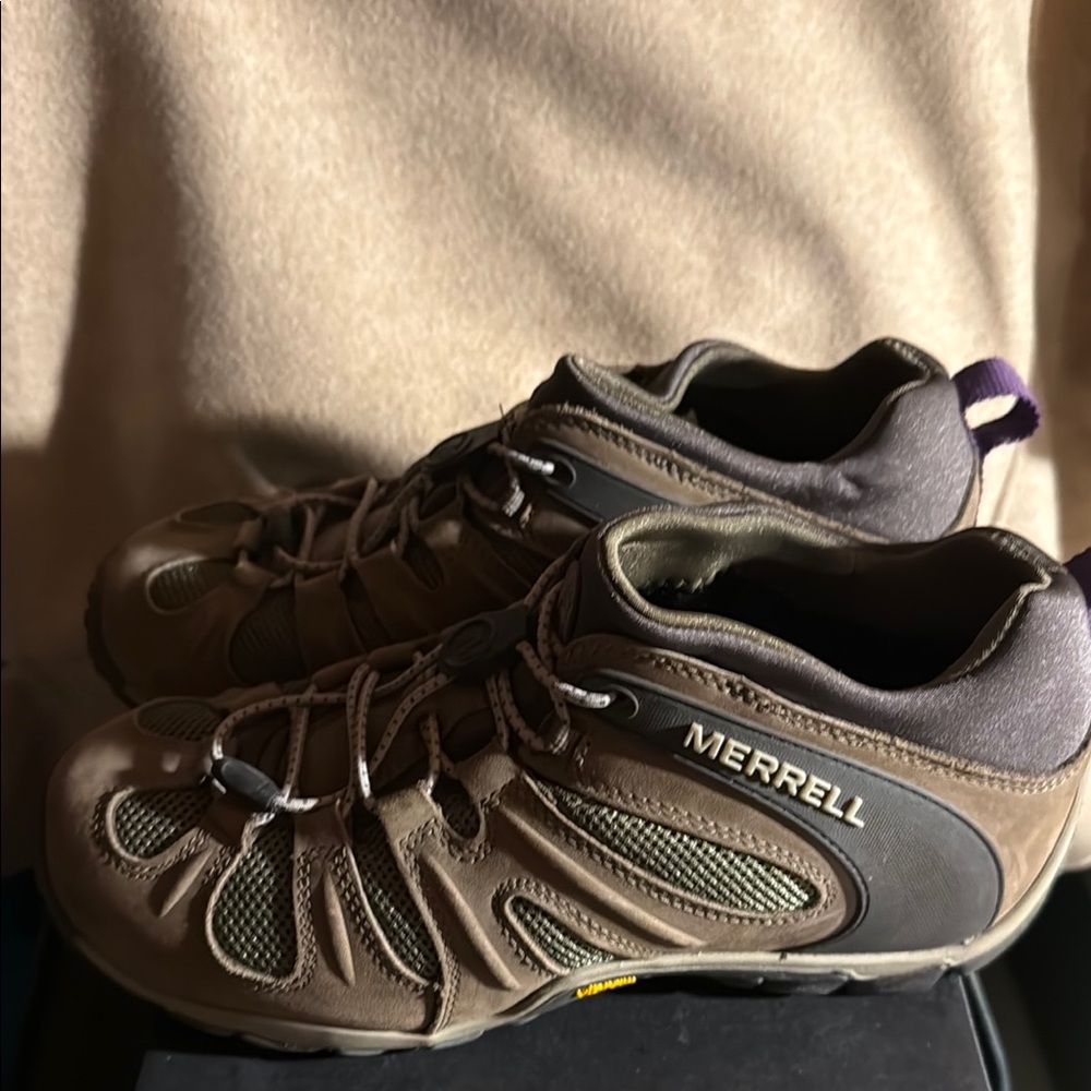 Merrell Brown and Gray Athletic Shoes for Outdoor Adventures